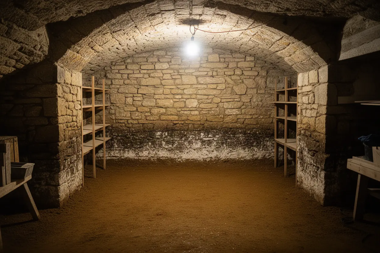 Cave humide avec traces de salpêtre à La Salvetat-Saint-Gilles