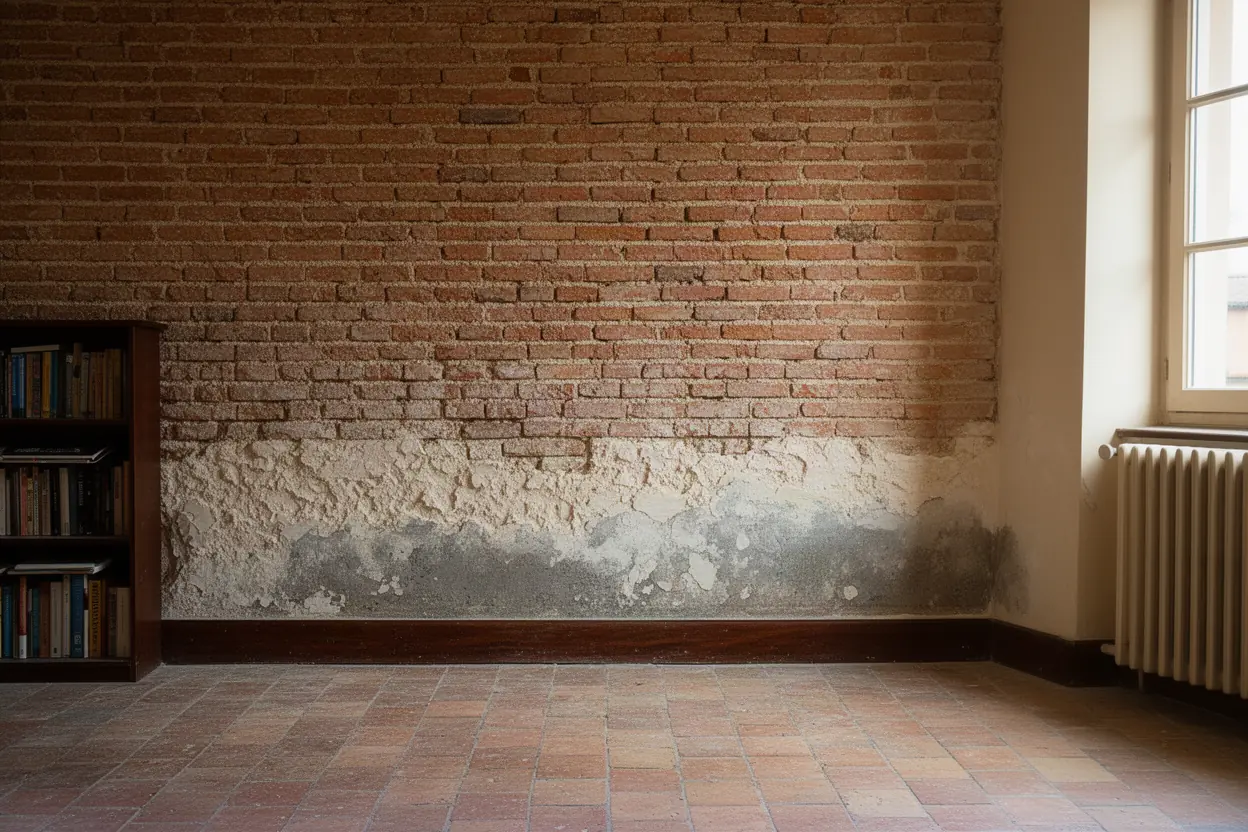 Bas de mur humide et enduit décollé à Cugnaux